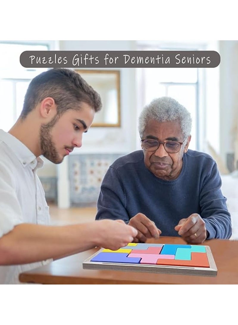 Top Dementia Activities for Seniors, Wooden Puzzle Pattern Blocks, Alzheimer's Memory Games & Cognitive Gifts for Elderly, Engaging, Durable, Fun Brain Teasers for Dementia