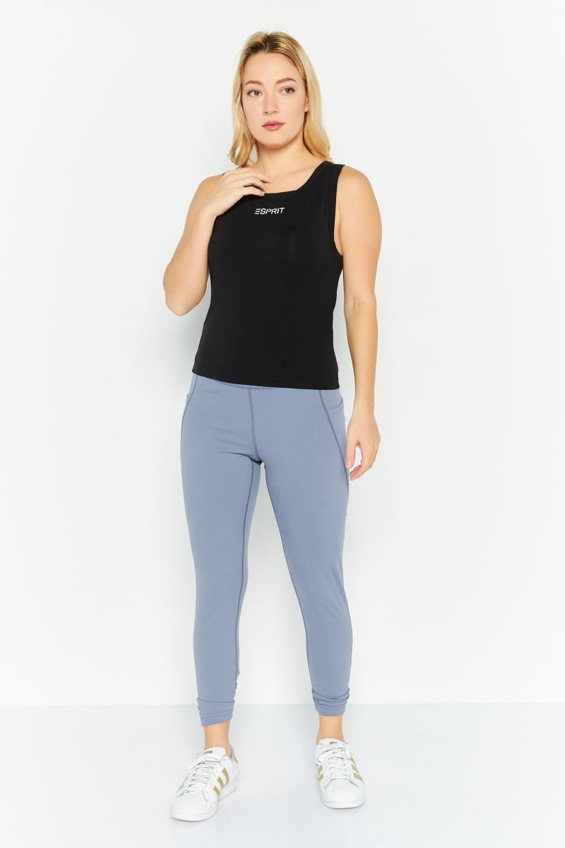 Women Round Neck Sleeveless Brand Logo Tank Top, Black