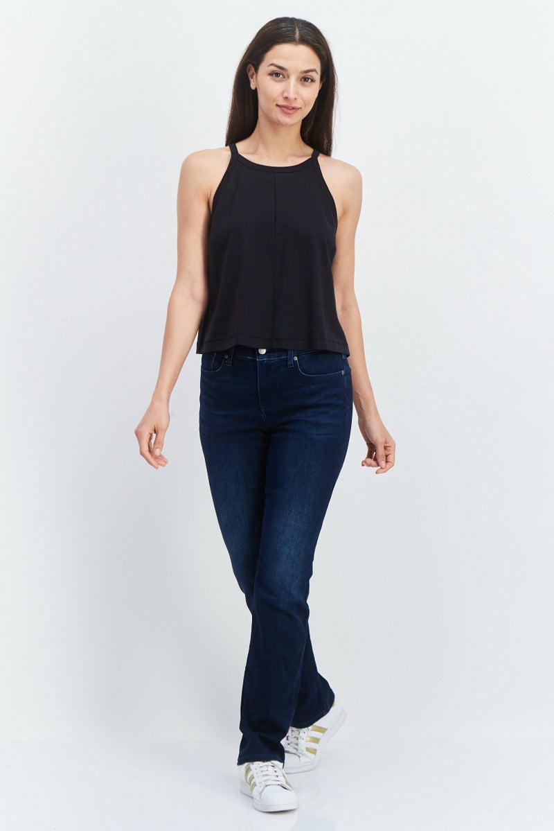 Women Tie Neck Sleeveless Plain Top, Black