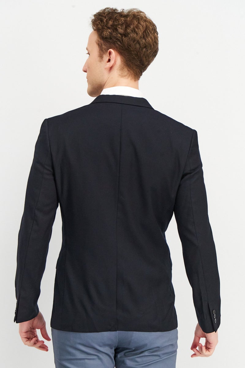 Men Modern Fit Solid Formal Blazer, Navy Blue