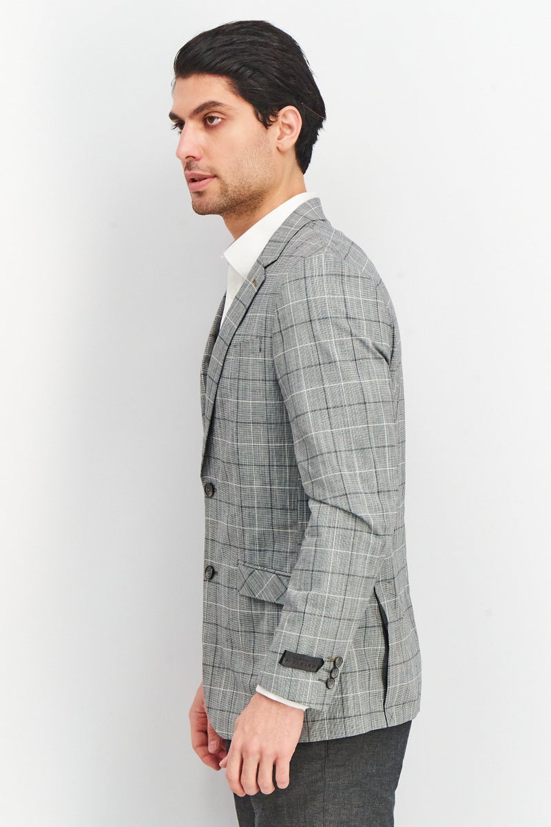 Men Slim Fit Windowpane Blazer, Opal Grey