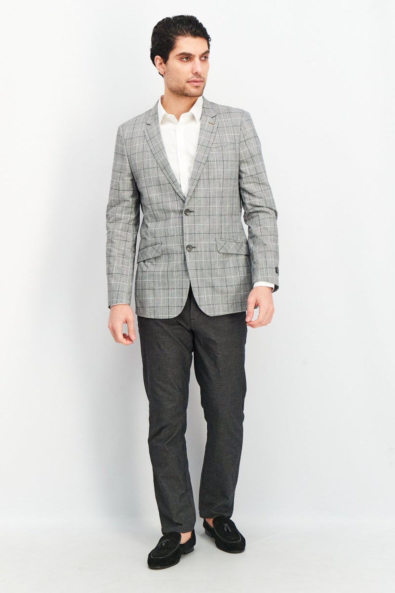 Men Slim Fit Windowpane Blazer, Opal Grey