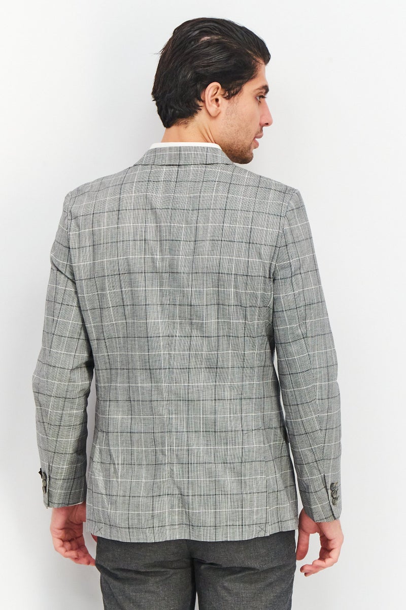 Men Slim Fit Windowpane Blazer, Opal Grey