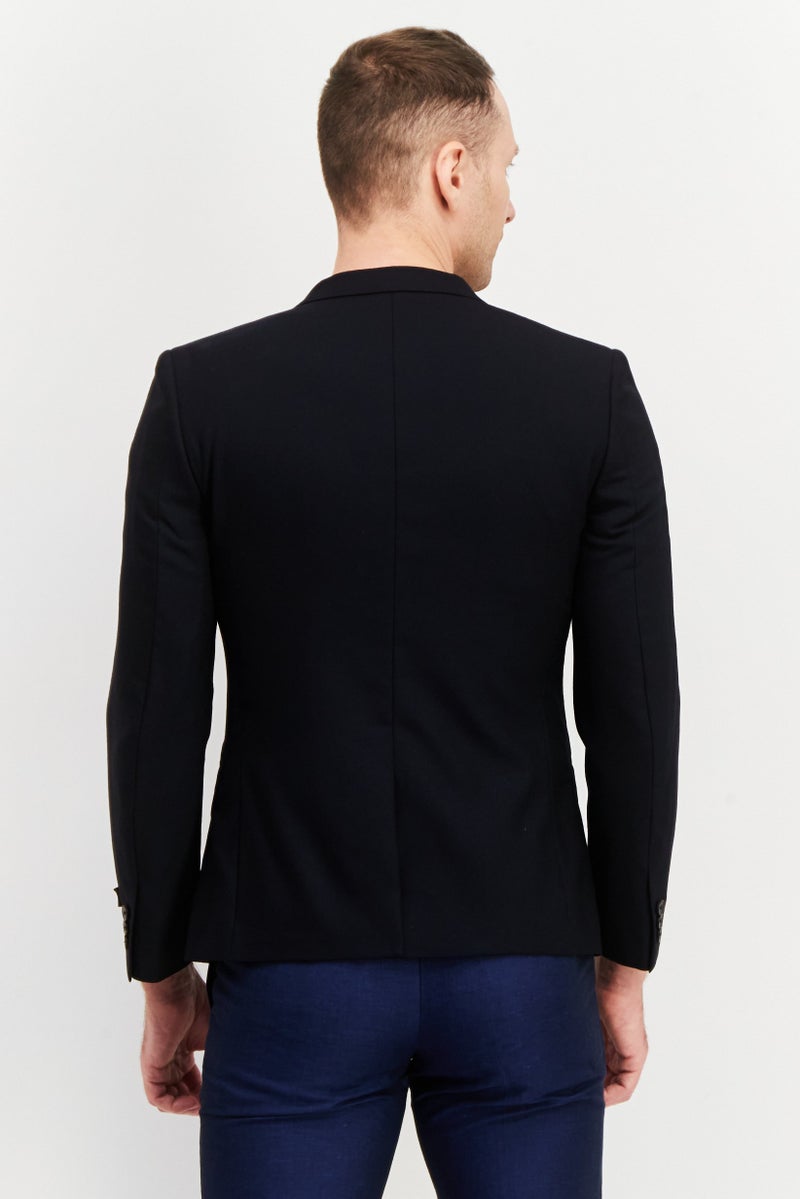 Men Slim Fit Plain Blazers, Dark Navy Blue