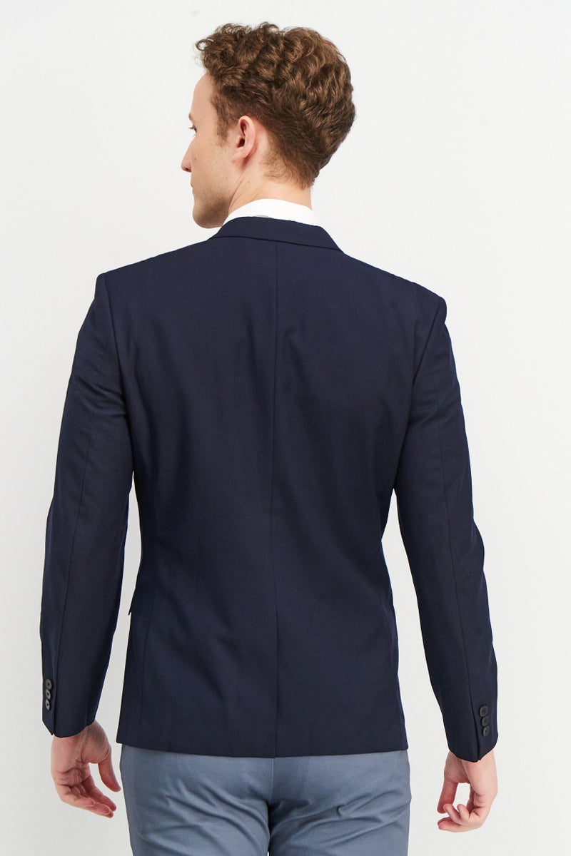 Men Regular Fit Textured Casual Blazer, Navy Blue