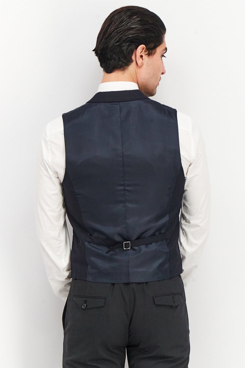 Men Regular Fit Check Arnold Waistcoat Vest, Navy