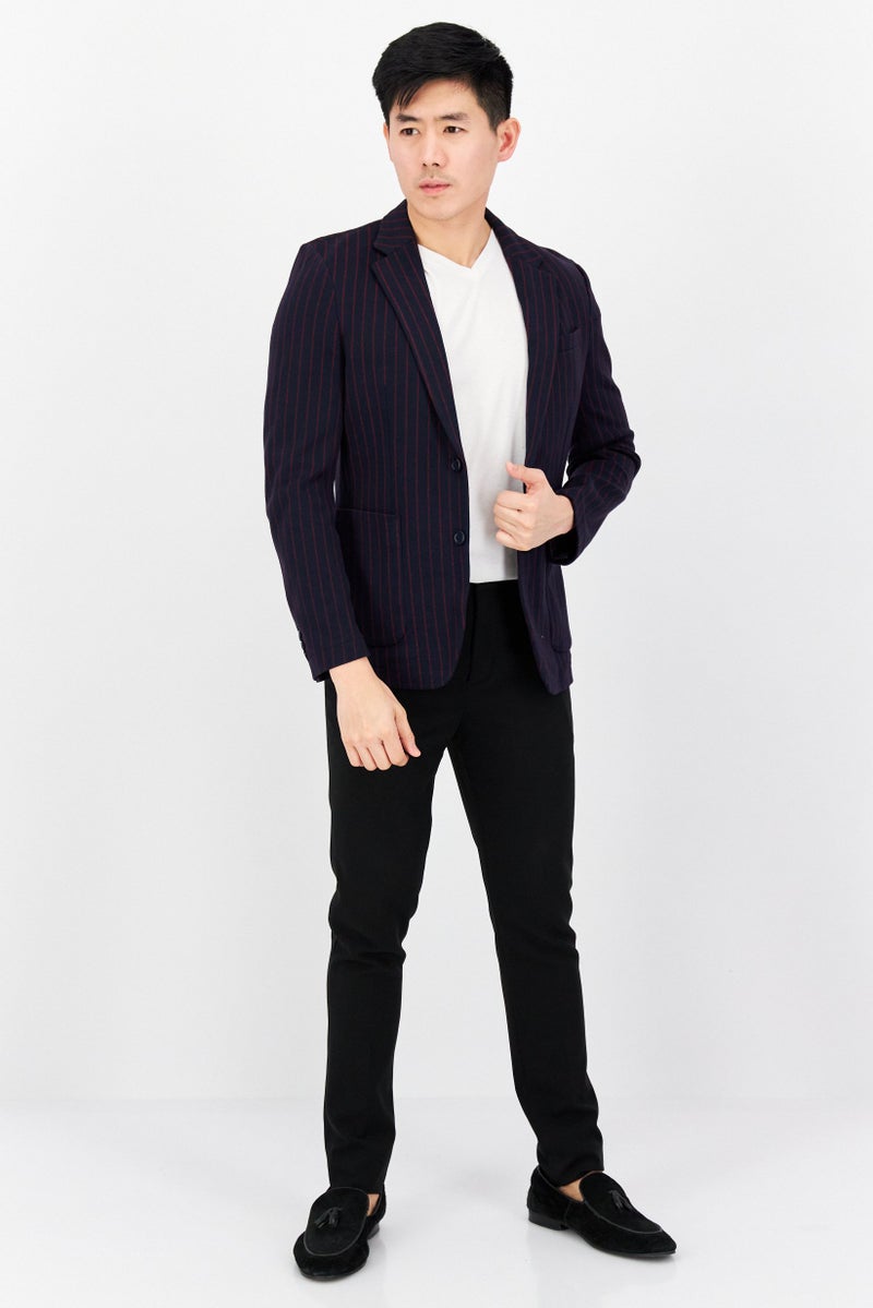 Men Regular Fit Strip Formal Blazer, Navy/Maroon