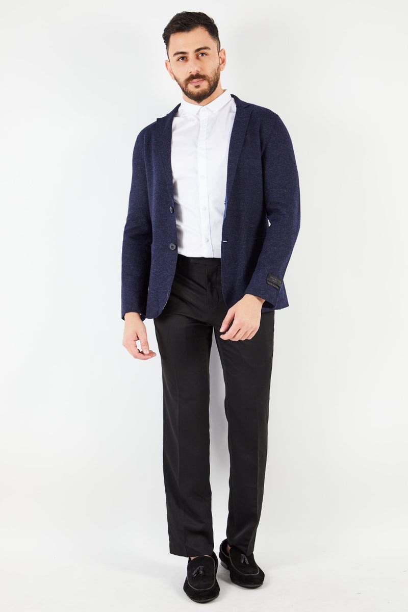 Men Regular Fit Textured Casual Blazer, Navy