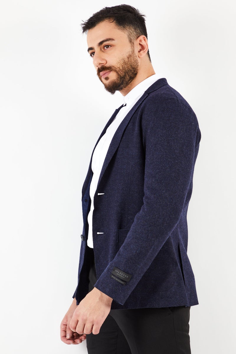 Men Regular Fit Textured Casual Blazer, Navy