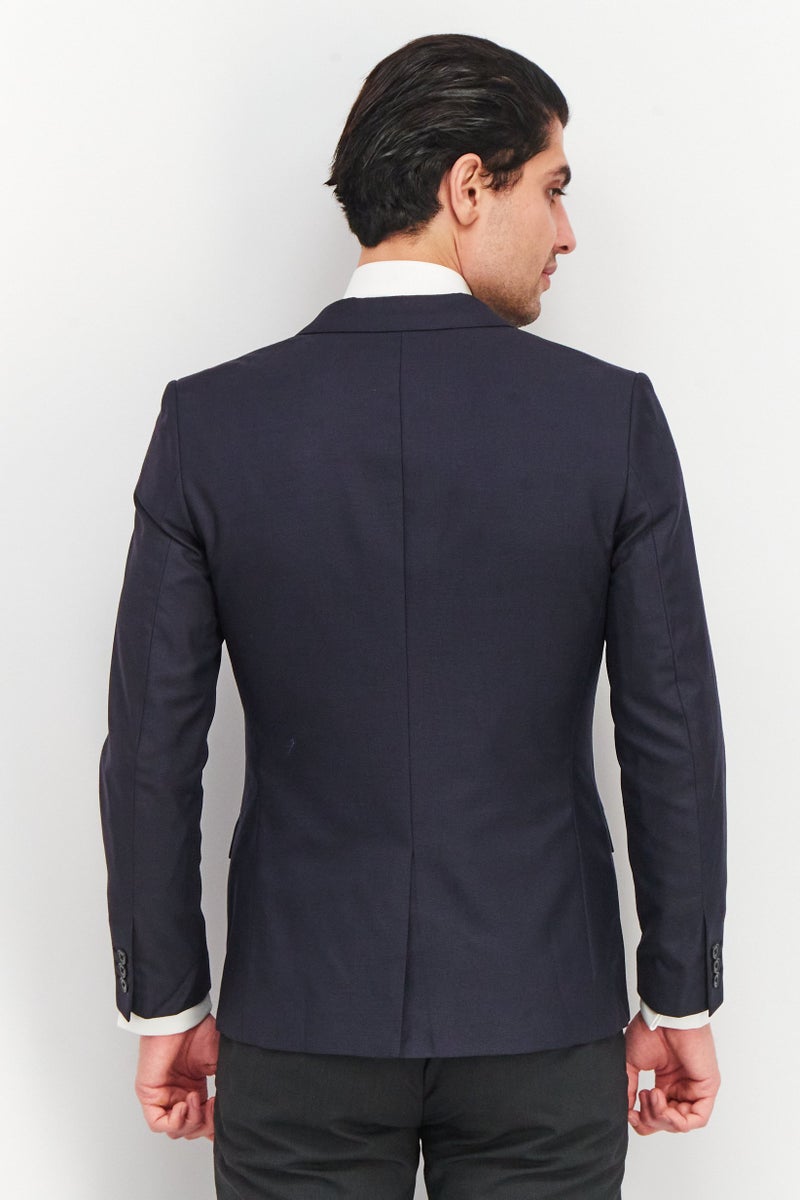 Men Slim Fit Textured Suit Jacket, Navy Blue