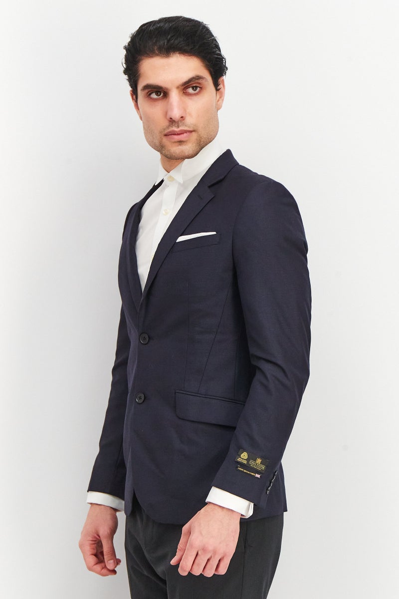 Men Slim Fit Textured Suit Jacket, Navy Blue