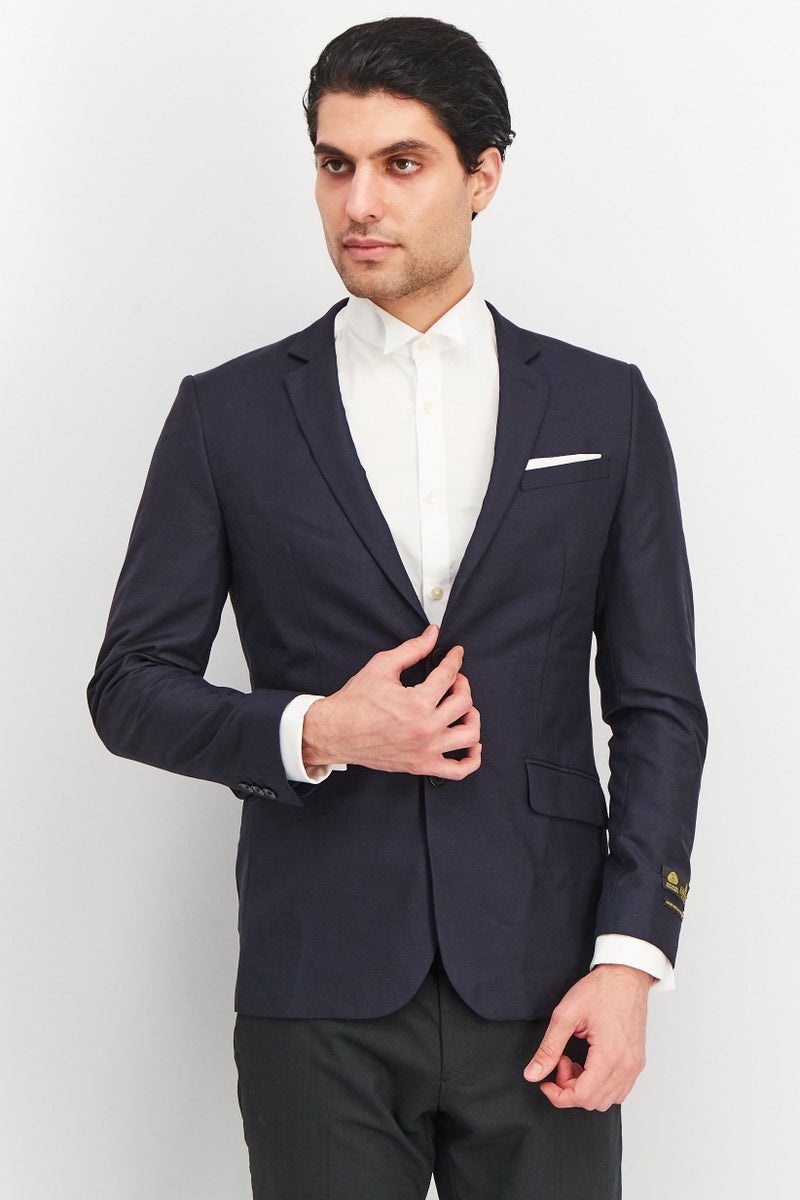 Men Slim Fit Textured Suit Jacket, Navy Blue