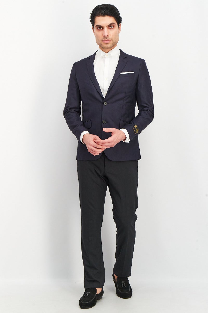 Men Slim Fit Textured Suit Jacket, Navy Blue