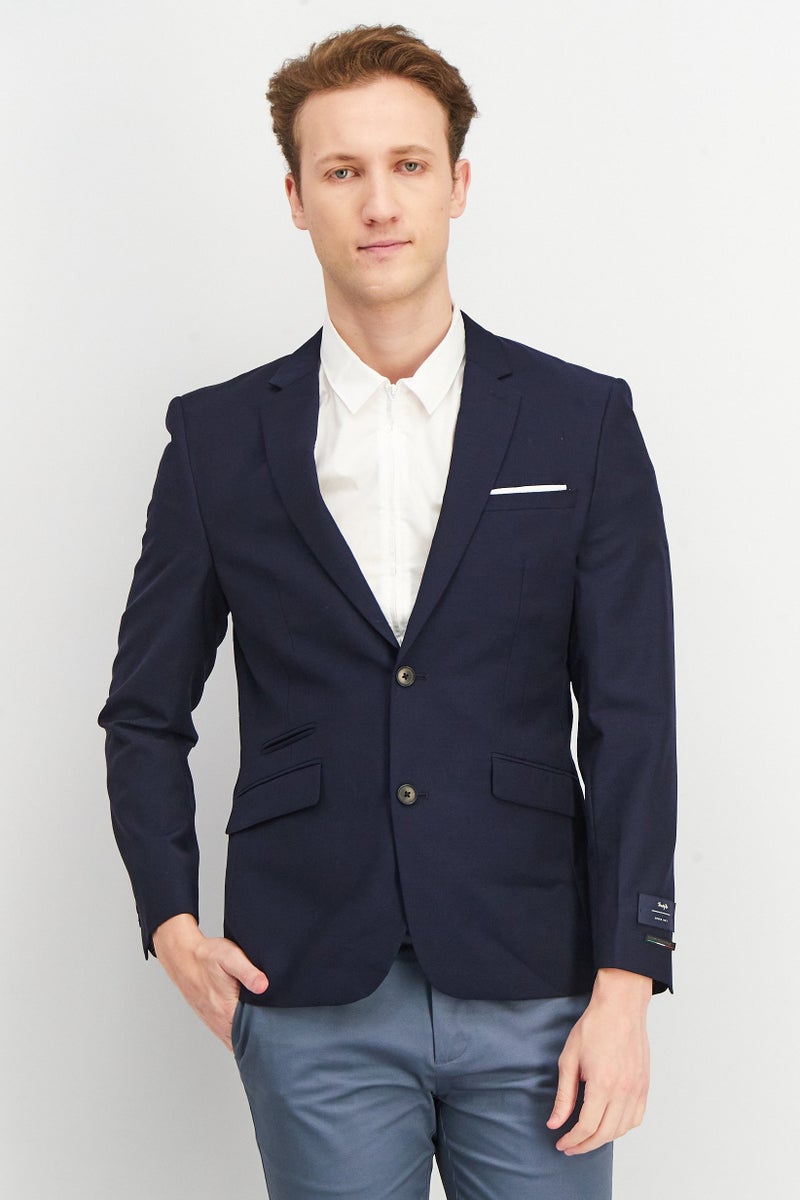 Men Regular Fit Solid Formal Blazer, Navy