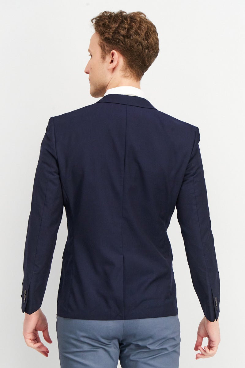 Men Regular Fit Solid Formal Blazer, Navy