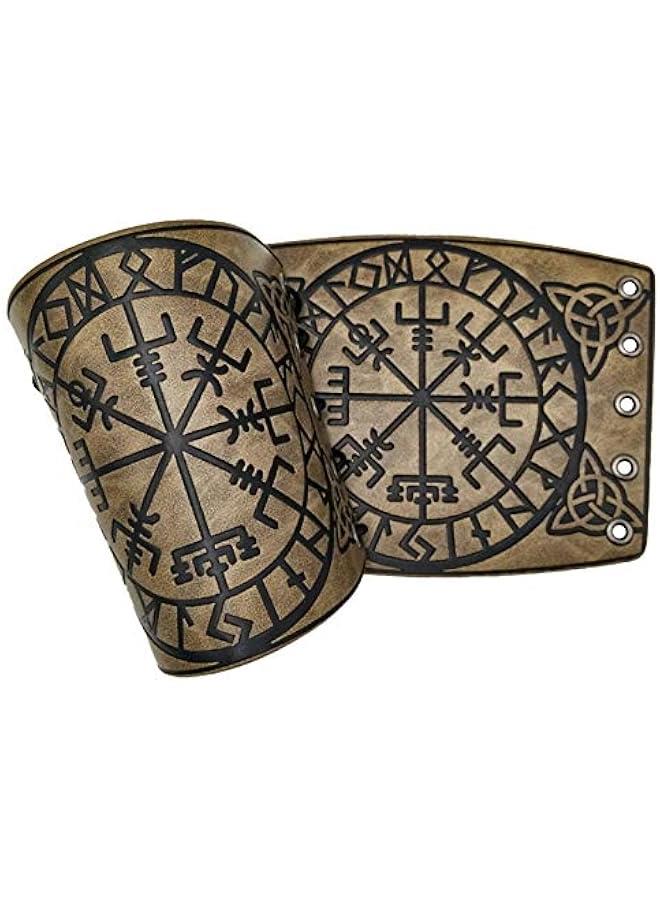 Viking Vegvisir Embossed Leather Arm Armor 3 Colors LARP Gauntlet Leather Armor Bracer