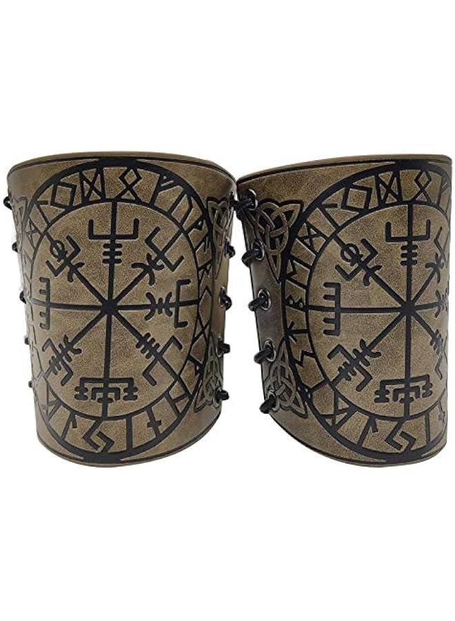 Viking Vegvisir Embossed Leather Arm Armor 3 Colors LARP Gauntlet Leather Armor Bracer