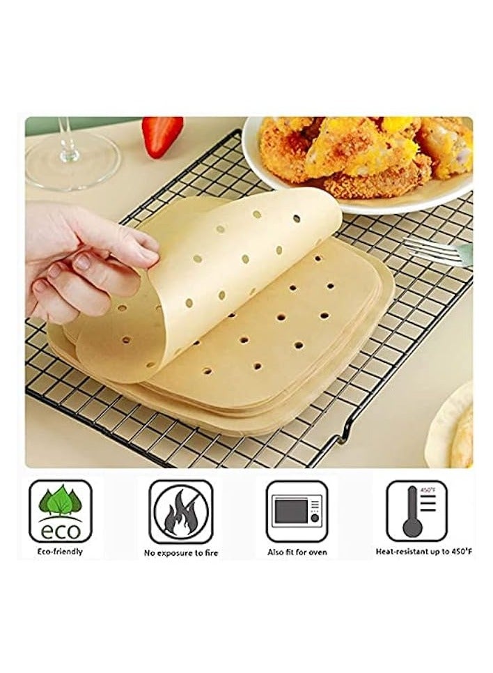 100 PCS Square Air Fryer Parchment Paper 8.5 inch Unbleached Square Air Fryer Liners/Steaming Parchment Liner for Air Fryer, Steaming Basket (8.5inch)