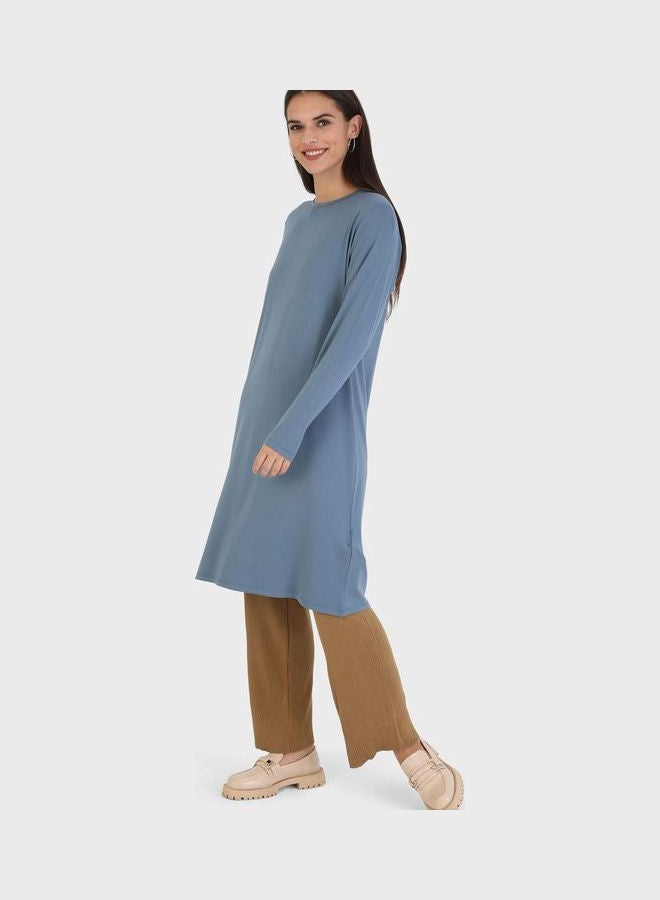 Crew Neck Knitted Tunic Blue