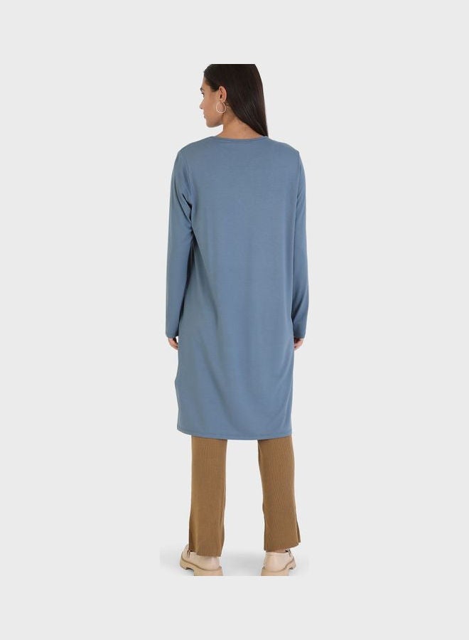 Crew Neck Knitted Tunic Blue