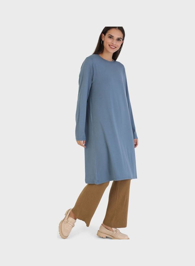 Crew Neck Knitted Tunic Blue