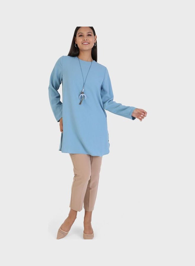 Crew Neck Knitted Tunic Blue