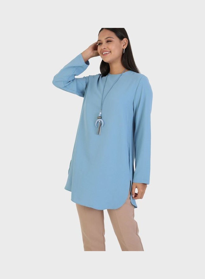 Crew Neck Knitted Tunic Blue