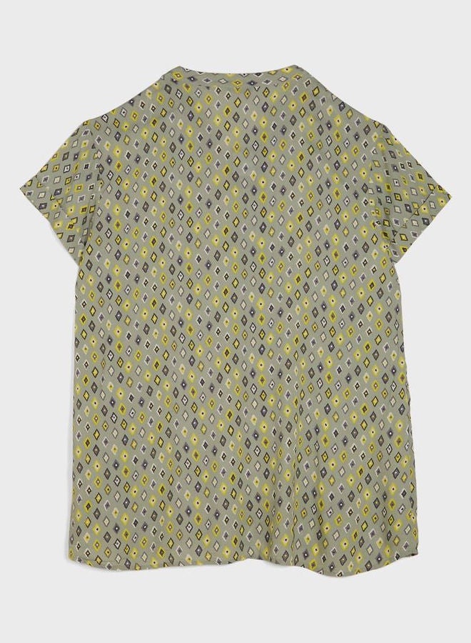 Printed V-Neck Tunic Top Grey