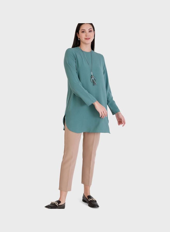 Crew Neck Knitted Tunic Green