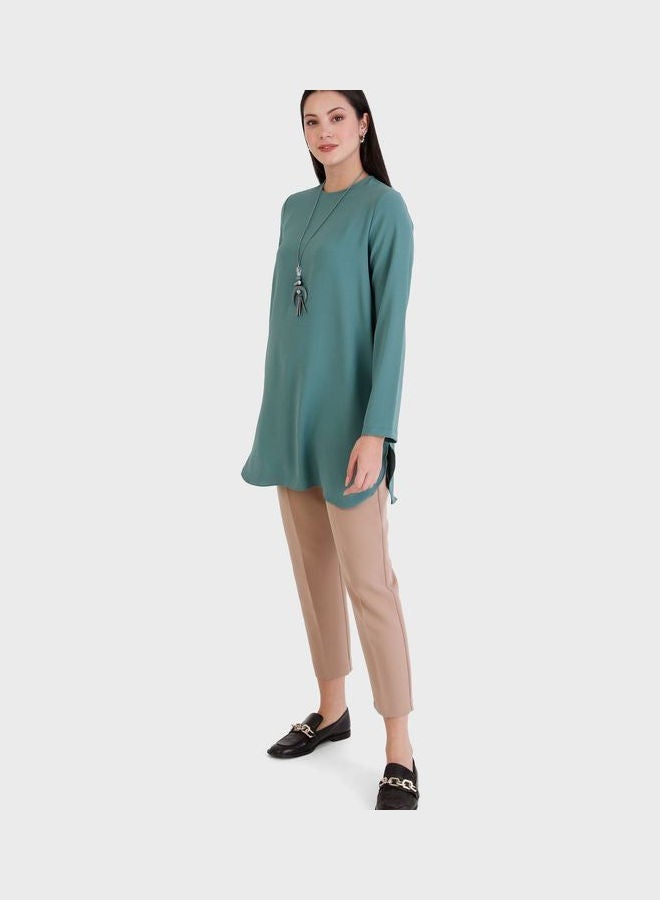 Crew Neck Knitted Tunic Green