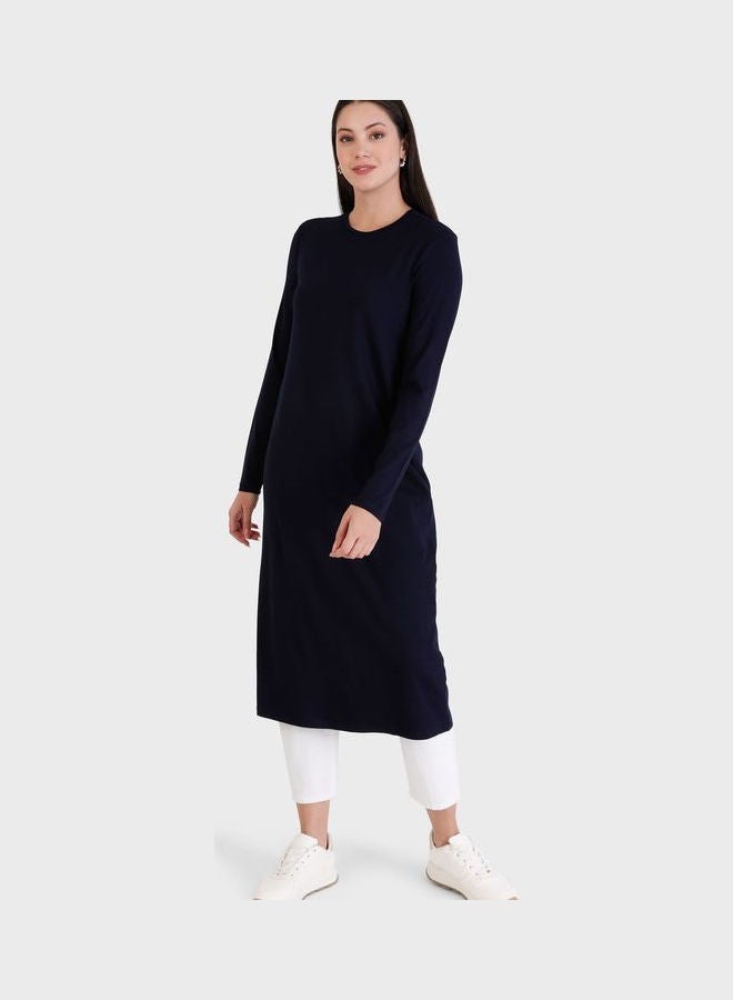 Crew Neck Longline Tunic Navy