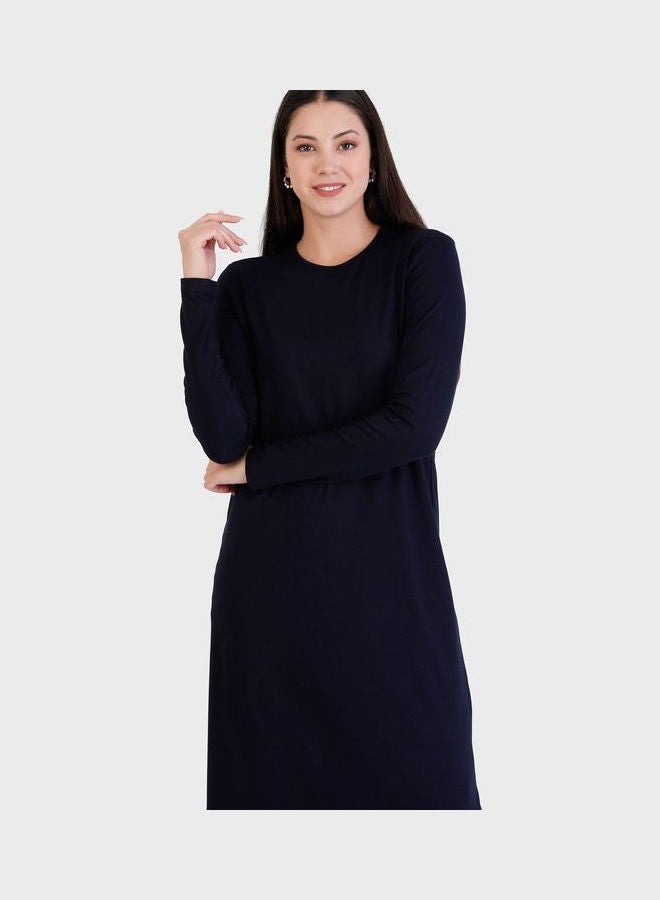 Crew Neck Longline Tunic Navy