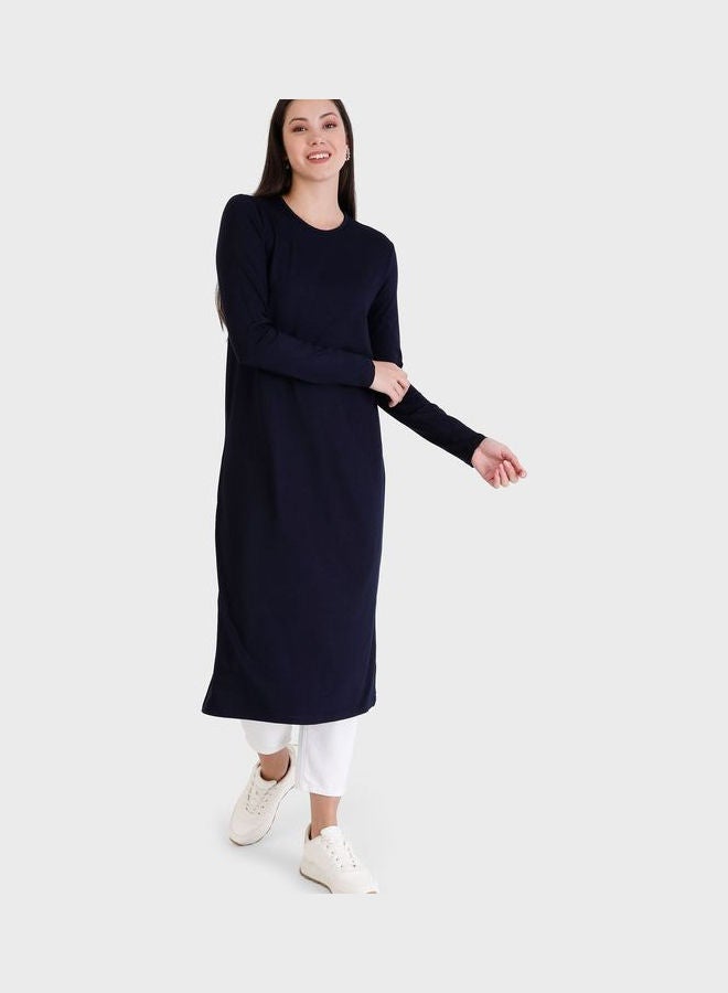 Crew Neck Longline Tunic Navy