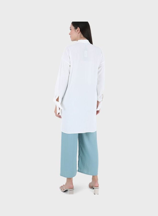 Button Detail Longline Tunic White