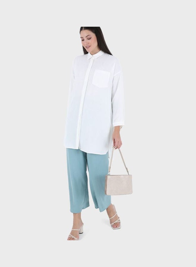 Button Detail Longline Tunic White