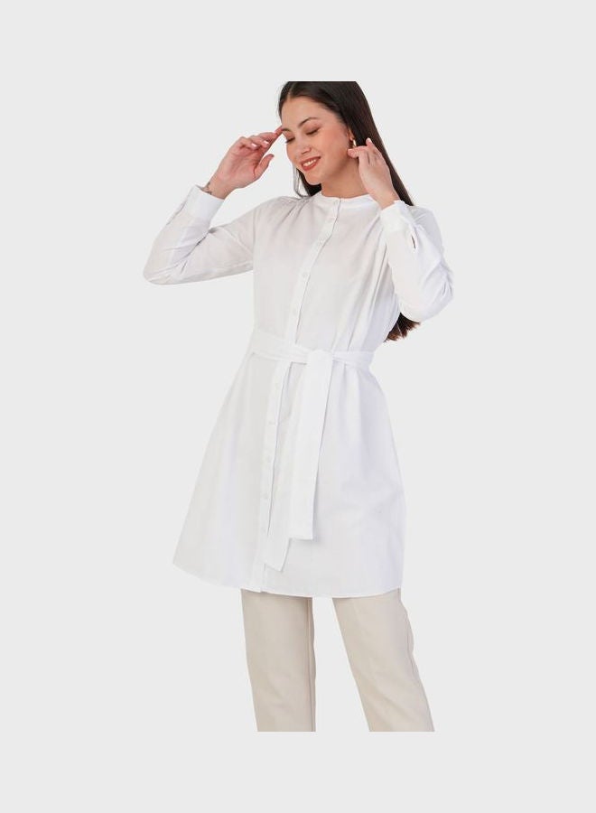 Belt Detail Button Down Tunic White