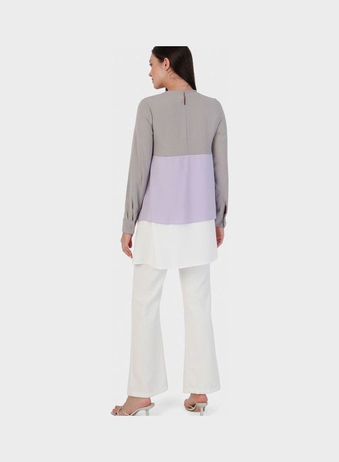 Colorblock Crew Neck Tunic White