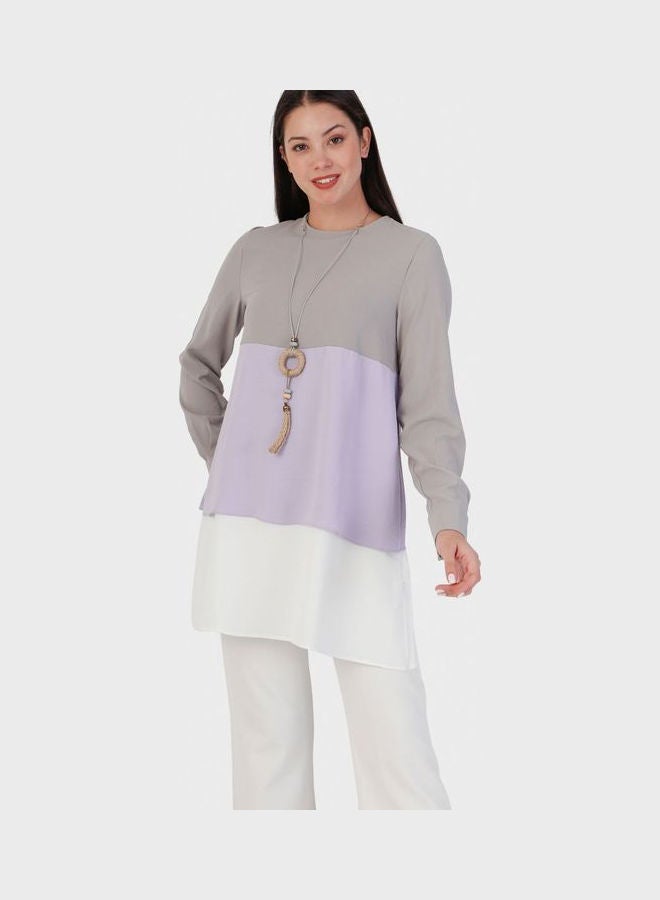 Colorblock Crew Neck Tunic White