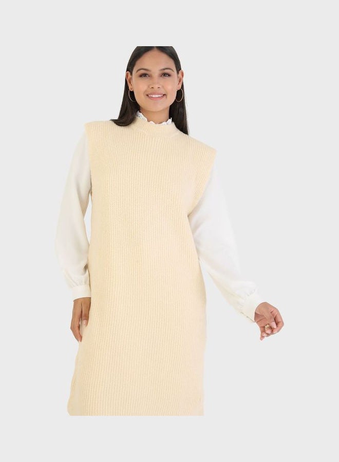 Crew Neck Knitted Tunic Beige