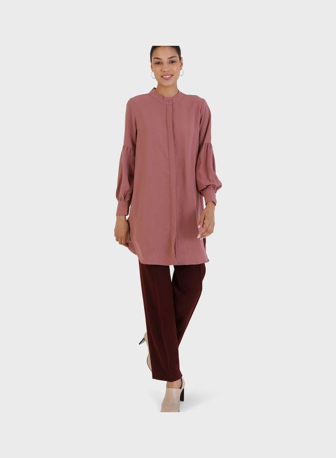 Crew Neck Balloon Sleeve Tunic Burgundy