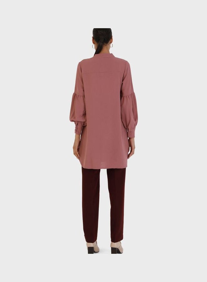 Crew Neck Balloon Sleeve Tunic Burgundy