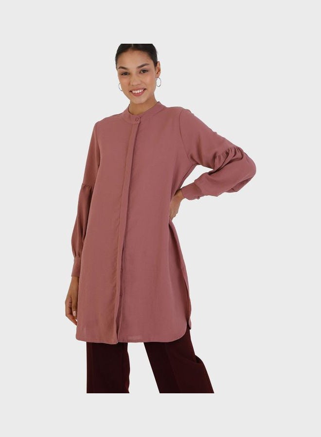 Crew Neck Balloon Sleeve Tunic Burgundy