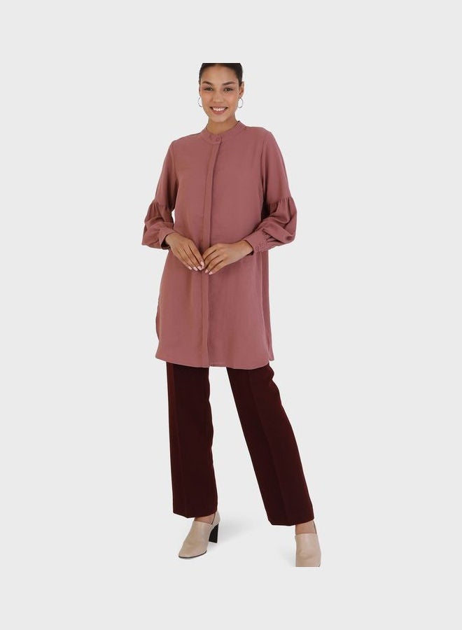 Crew Neck Balloon Sleeve Tunic Burgundy