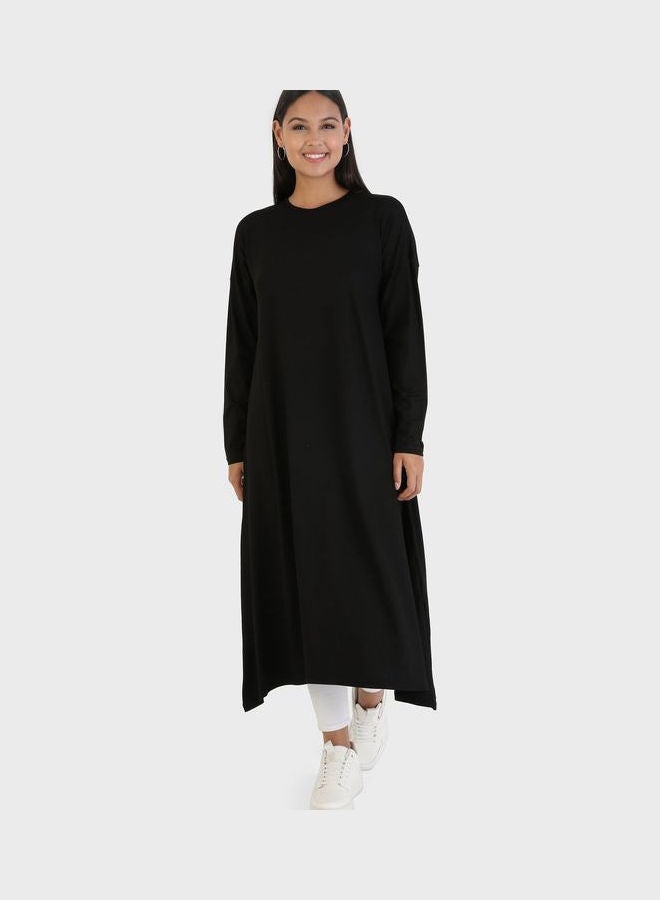 Crew Neck Longline Tunic Black