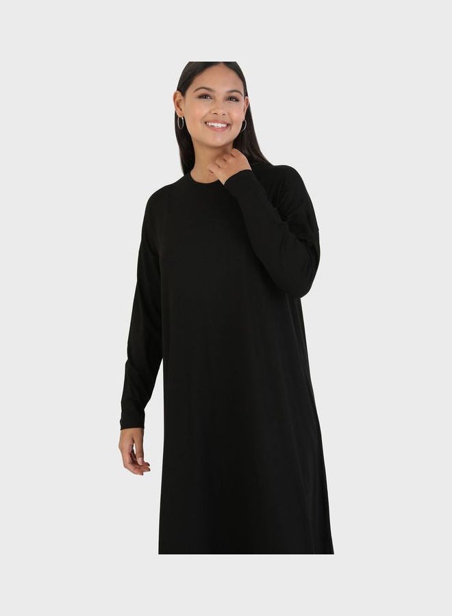 Crew Neck Longline Tunic Black