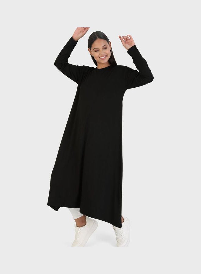 Crew Neck Longline Tunic Black