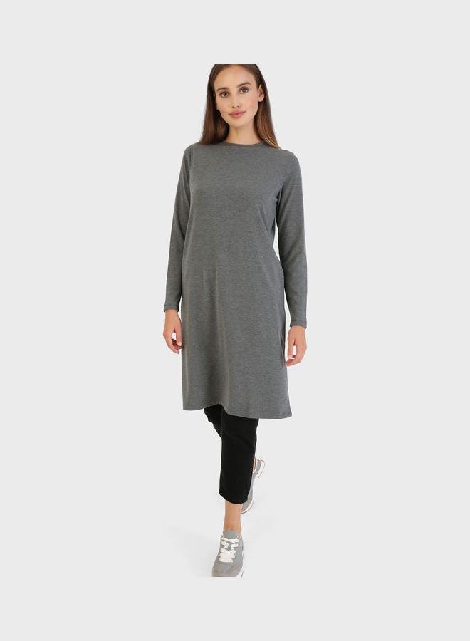 Crew Neck Knitted Tunic Grey