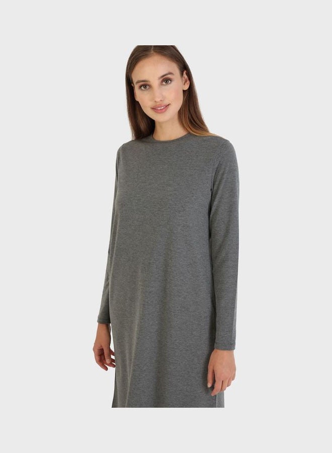 Crew Neck Knitted Tunic Grey