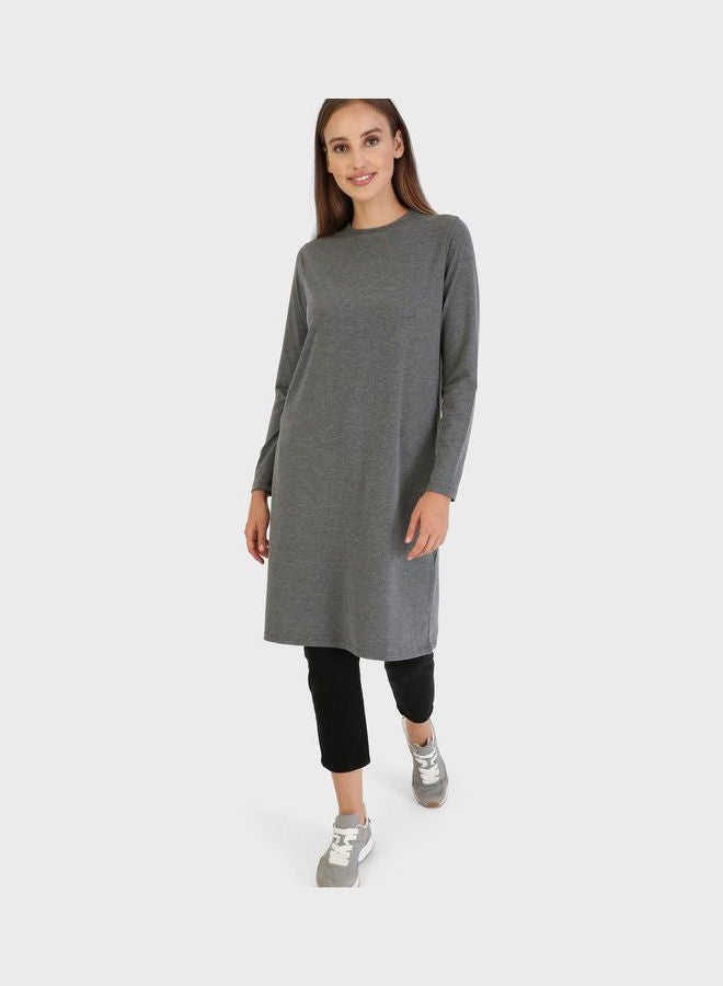 Crew Neck Knitted Tunic Grey