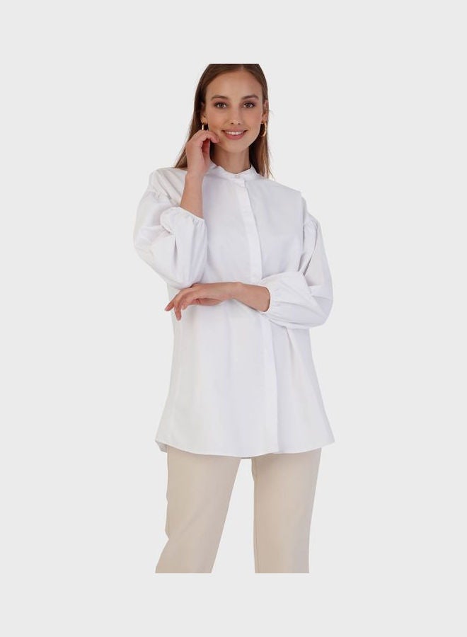 Balloon Sleeve Button Detail Tunic White